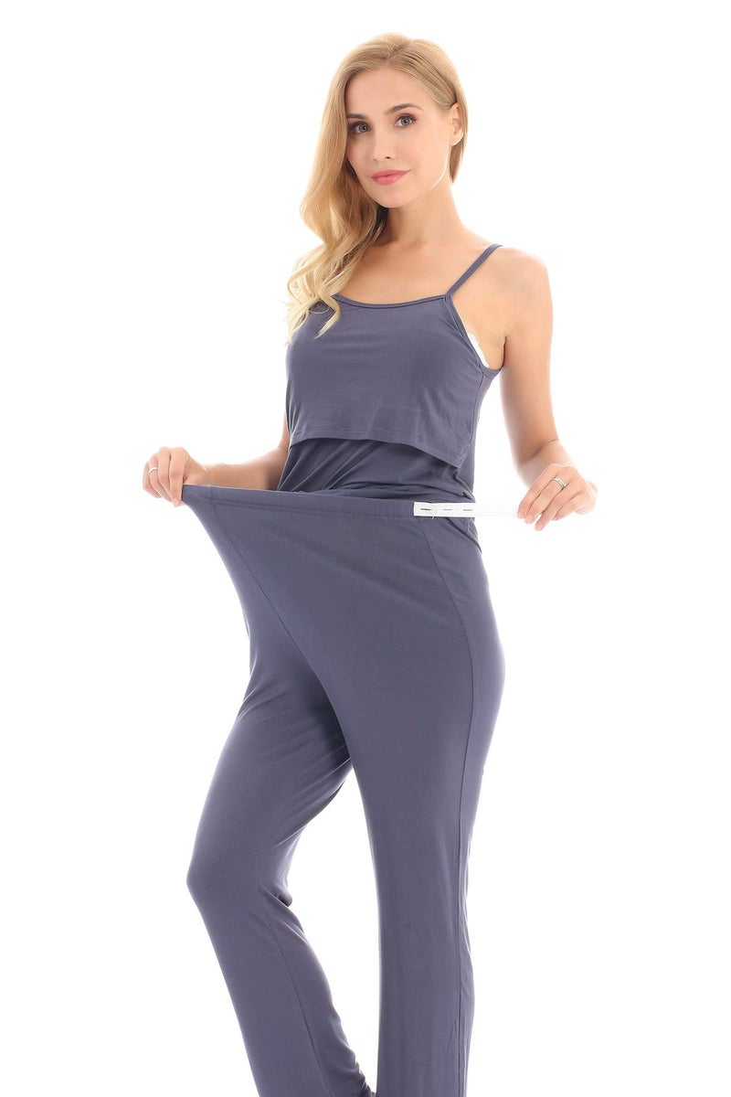 Bearsland Maternity Women's 3 Pieces Soft Nursing Pajamas Set Postpartum Sleepwear for Breastfeeding,bluegray,M - Image 5